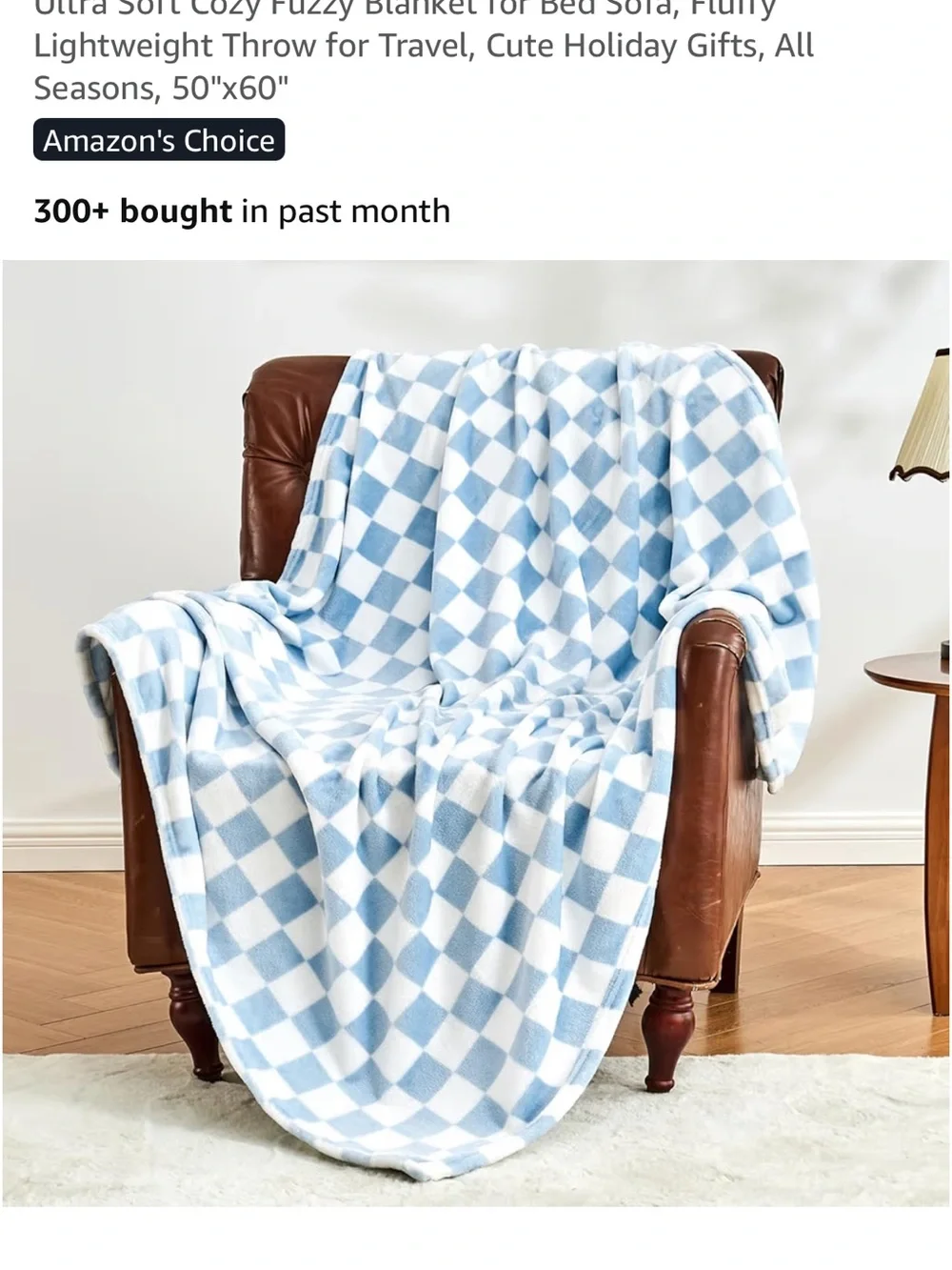 Collections Light Blue & White Check Plush Throw Blanket